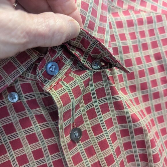 Scott Barber Size Large Red and Gold Checkered Button Down 100% Cotton - Picture 3 of 16